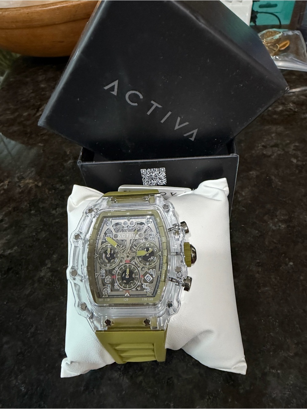 Ativa Olive Green Silicone Chronograph Watch with Clear Case